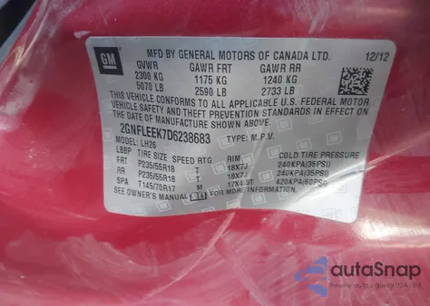 2013 Chevrolet Equinox 1Lt from USA, damaged, VIN 2GNFLEEK7D6238683